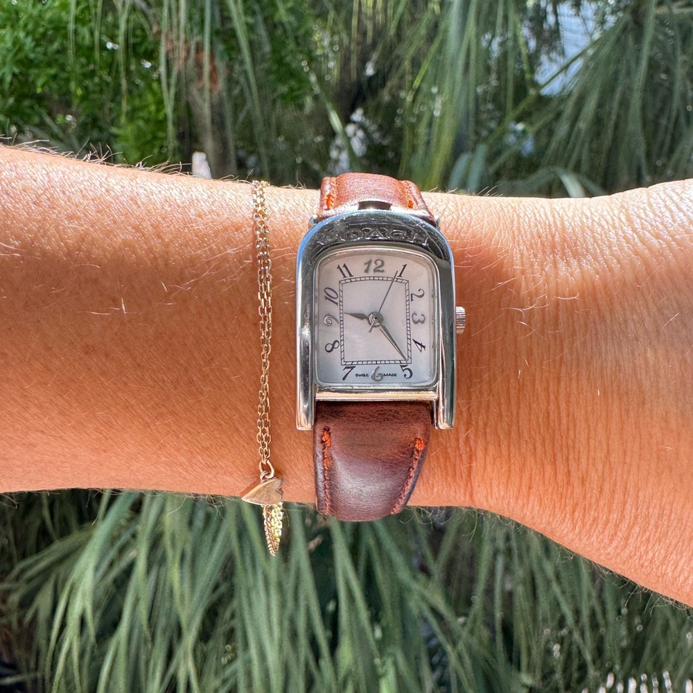 Vintage Coach Swiss Made Watch | Brown Leather Strap Rectangle | authentic